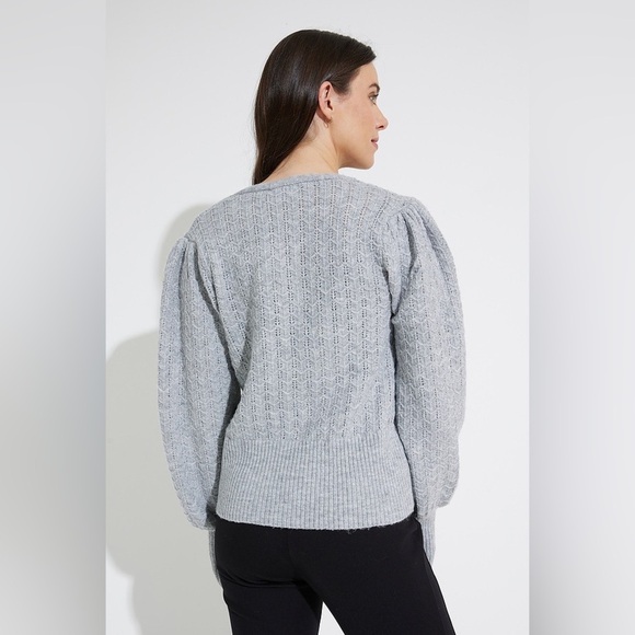 Emproved Puff-sleeve Cardigan Style A2212 In Dove Grey Size Small - Picture 12 of 15